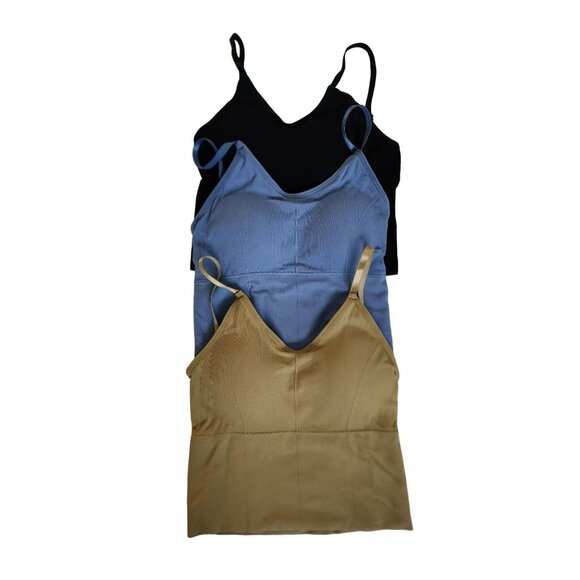 Set Of 3 Women's Ribbed U-Shaped Back Crop Top Bra- Black, Blue & Beige NWOT - Picture 2 of 8